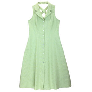 Sheri Martin Light Green Sleeveless Button Down Shirt Dress Crisscross Back 16